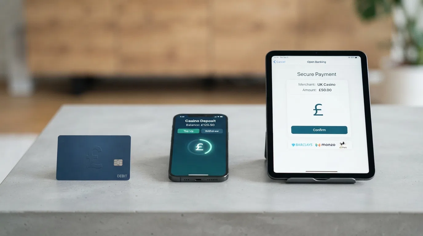 Three payment icons — a debit card, an e-wallet and a phone — lined up in a row