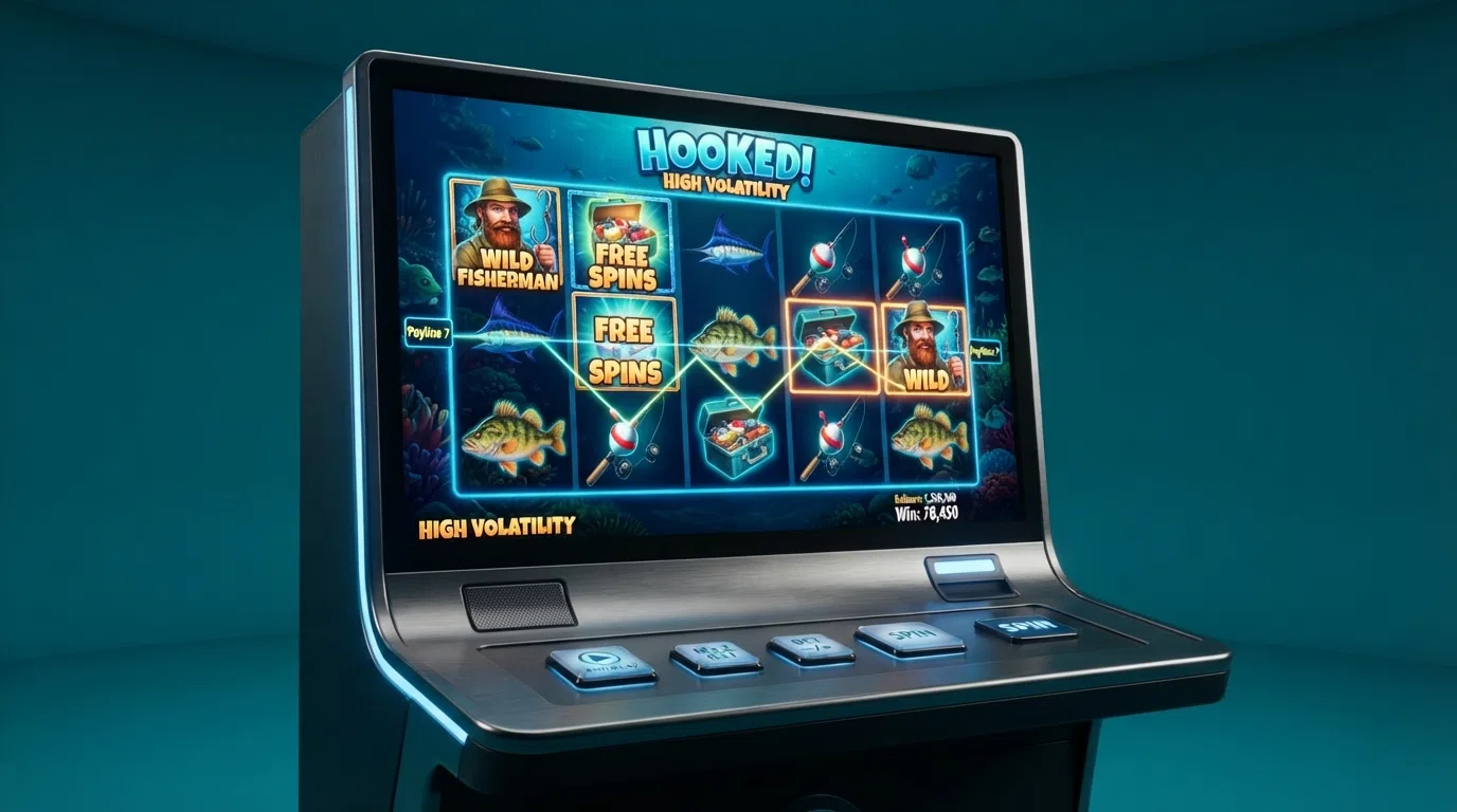 The Big Bass Splash slot reels in play, showing the 5×3 grid with fish symbols, a fisherman wild and the free-spins scatter visible on screen