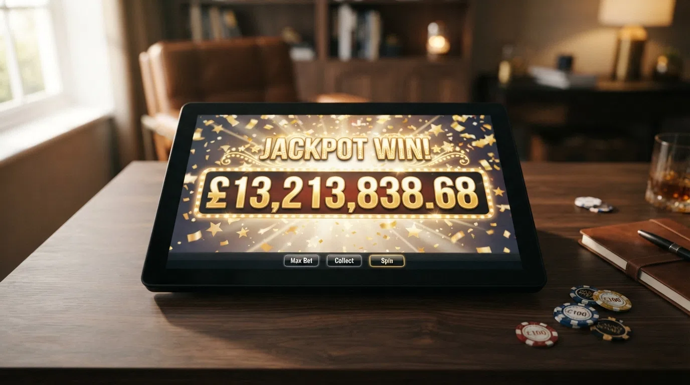 A slot win screen displaying an eight-figure jackpot total