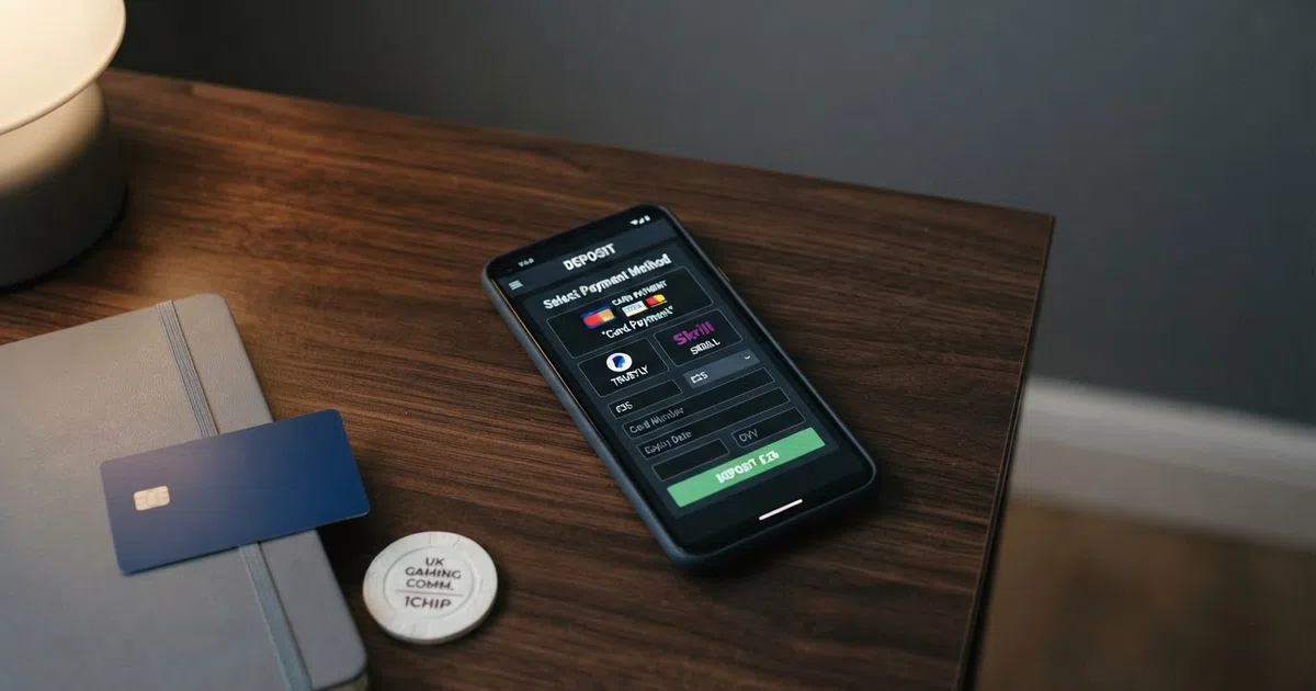 A UK online casino banking screen showing Visa and Mastercard debit card deposit options alongside other payment methods, on a desktop browser