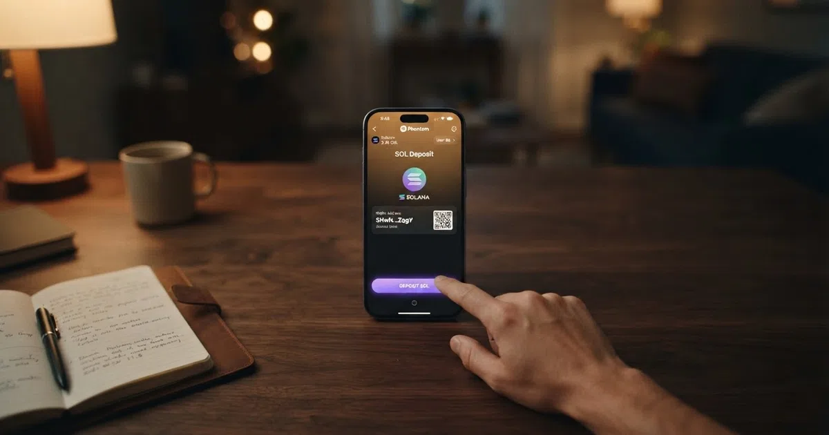 A smartphone screen showing a Phantom wallet app beside an online casino lobby with SOL deposit option highlighted