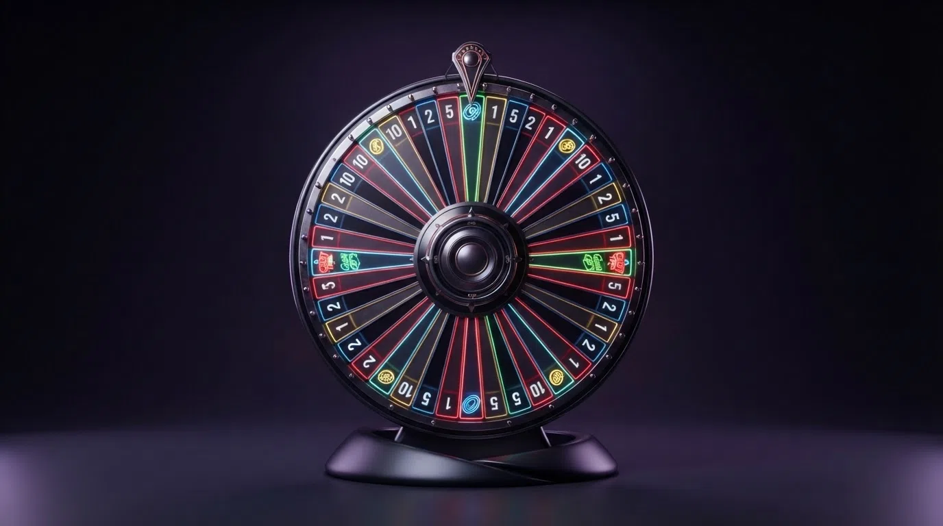 The Crazy Time 54-segment money wheel in a purple-lit Evolution studio, showing the number segments and four bonus-round trigger zones