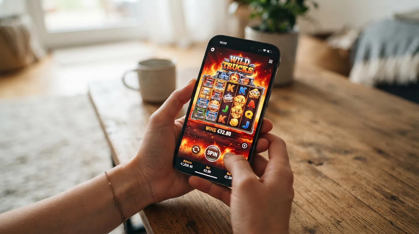 A Habanero slot running in portrait orientation on a modern smartphone held in one hand, browser URL bar visible