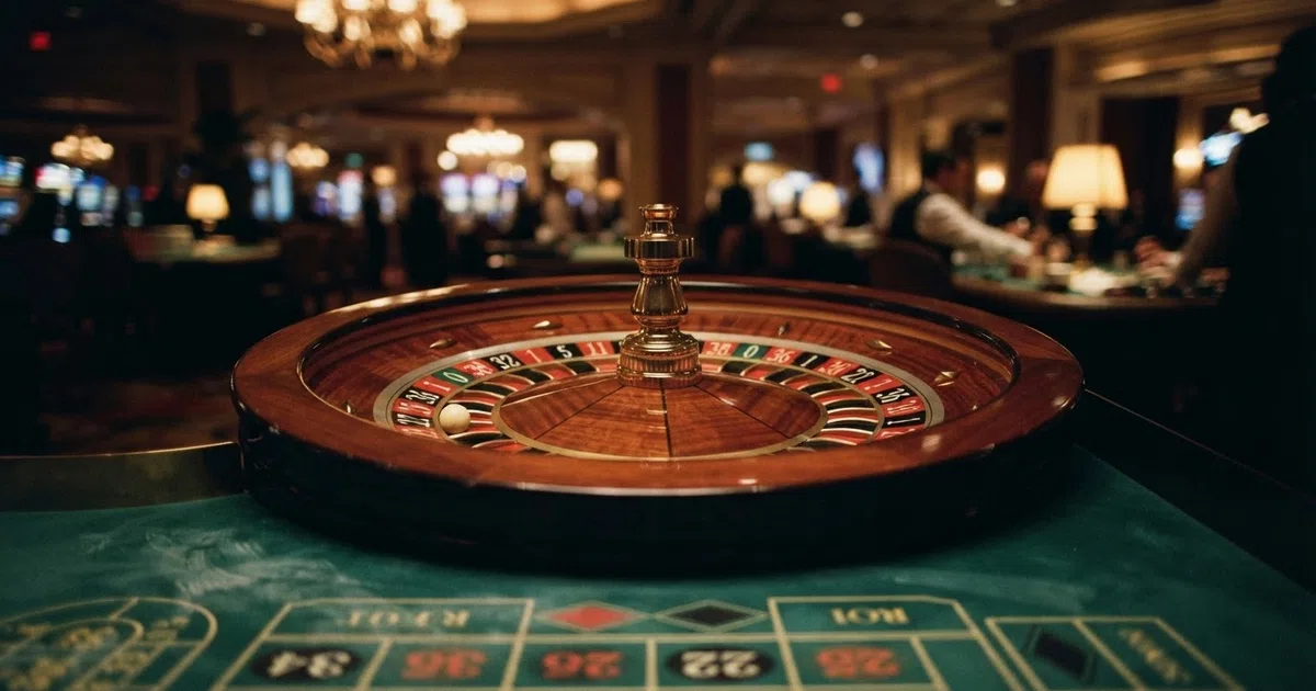 An American roulette wheel on a casino table showing the double-zero pocket alongside the single zero, with the numbered slots visible around the rim