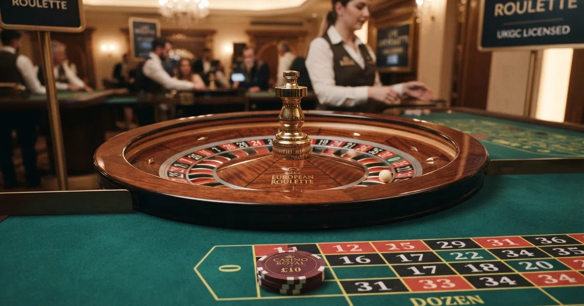 A close-up of a European roulette wheel showing the numbered red and black pockets with a single green zero, resting on a green felt table with betting layout visible