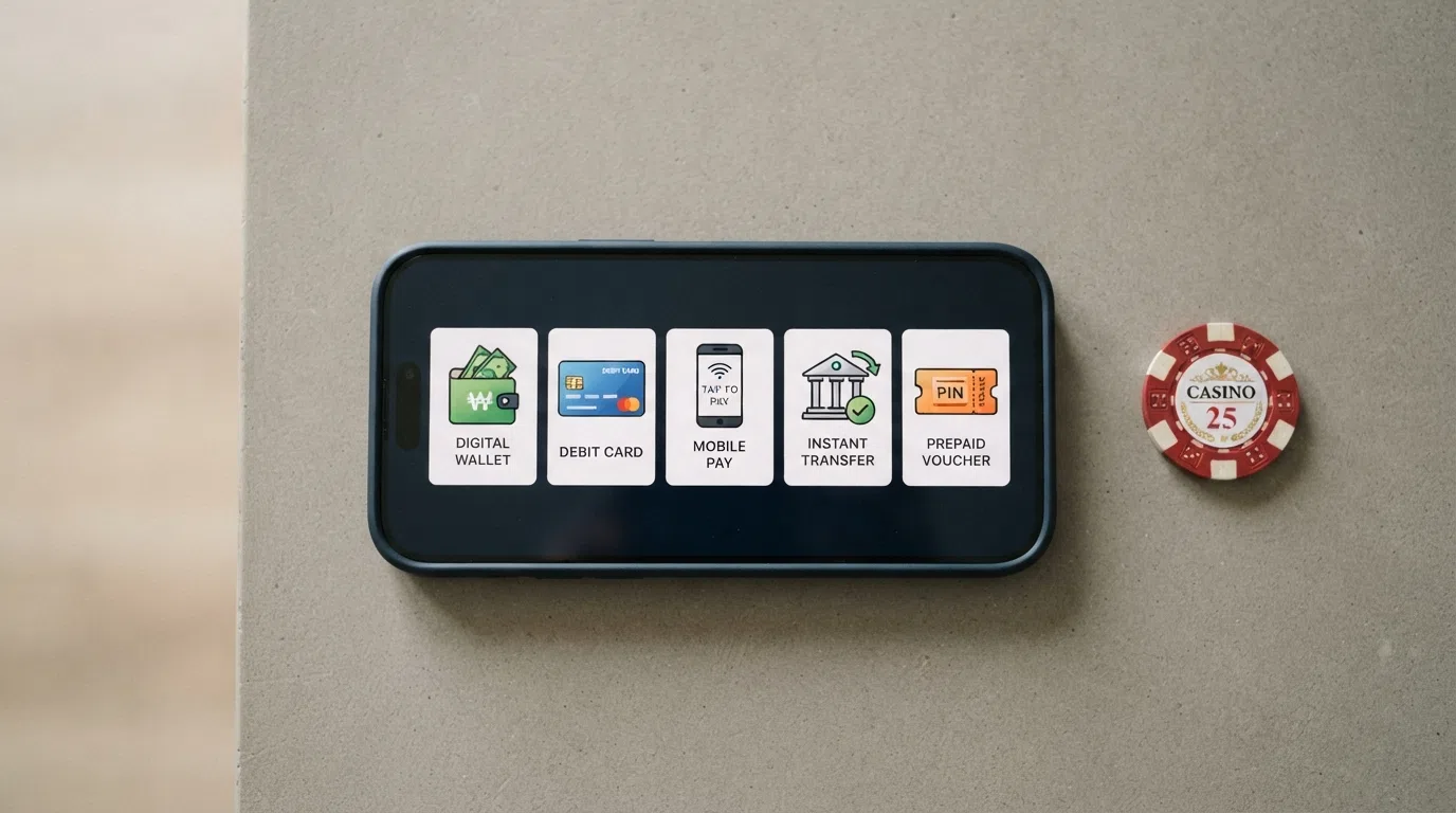A side-by-side display of Skrill, Neteller, PayPal, Visa debit and Apple Pay logos as casino deposit options on a mobile screen