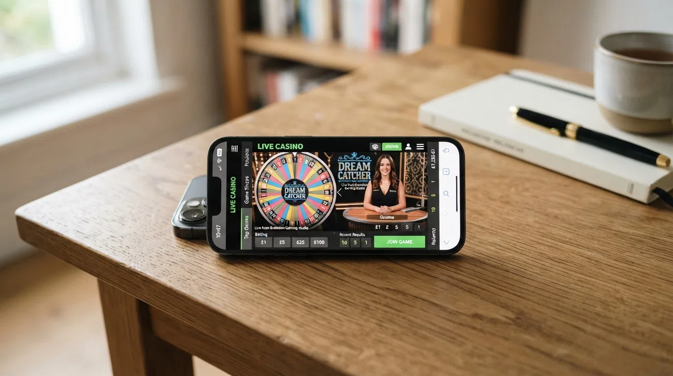 A side-by-side visual summary of the featured UK-licensed casinos offering Dream Catcher, with their welcome bonus shapes and wagering requirements highlighted.