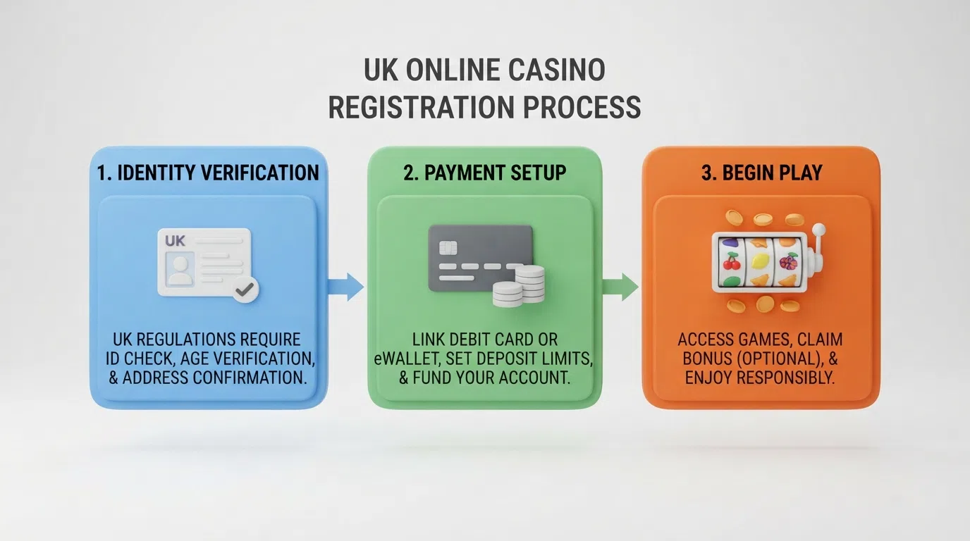 A grid or side-by-side view of multiple UK-licensed casino registration landing pages, each showing a prominent sign-up button and a UKGC licence reference in the footer