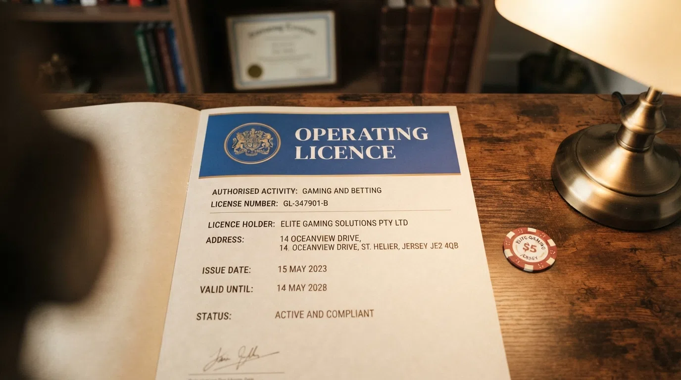 The UK Gambling Commission logo alongside a stylised operating-licence document and a regulatory seal