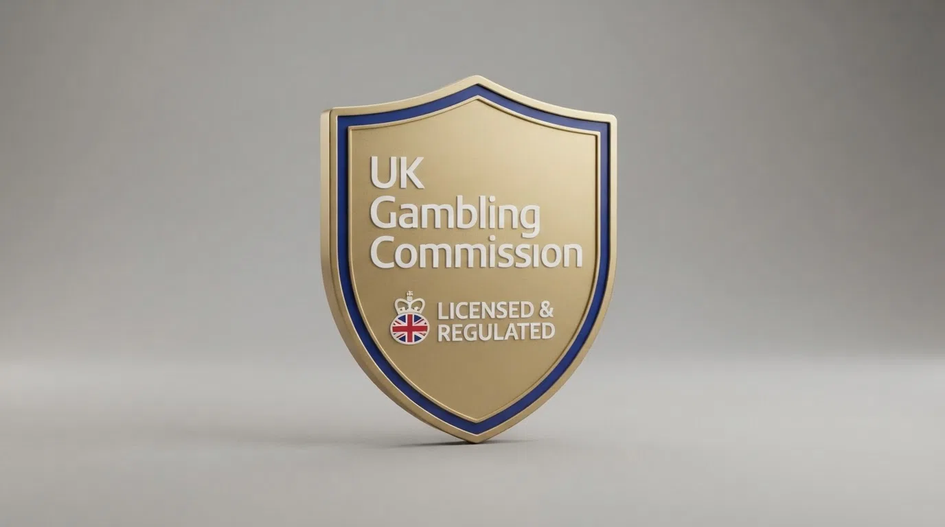 A UK Gambling Commission licence badge displayed in the footer of a casino homepage