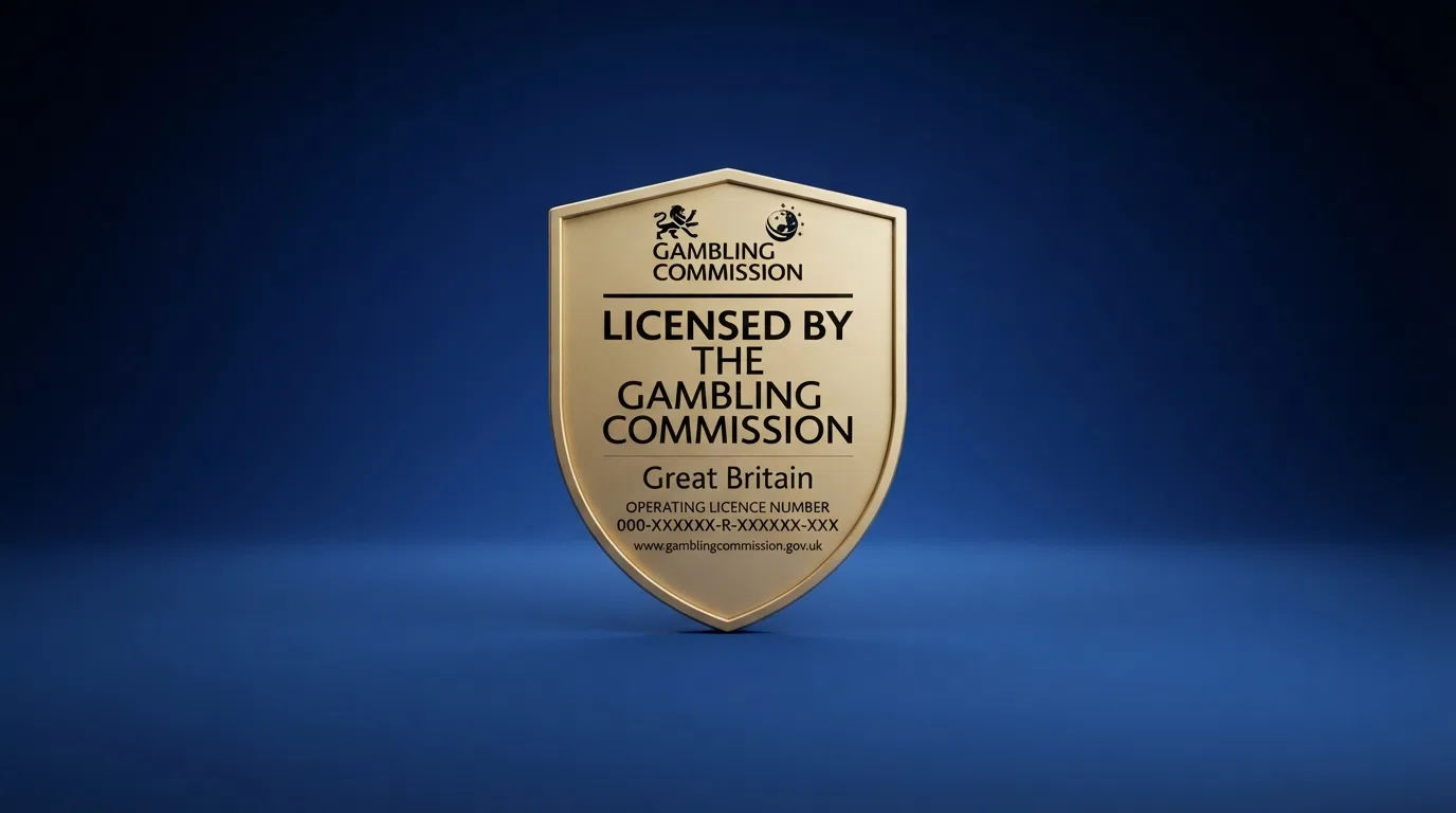 A close-up of a laptop screen displaying the UK Gambling Commission public register search page with a licence-holder result visible