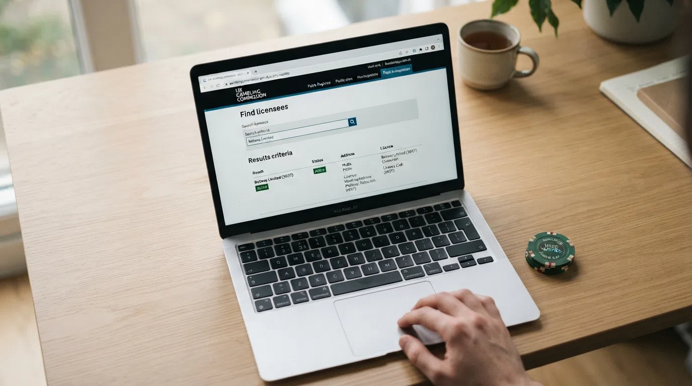 A desktop browser displaying the UK Gambling Commission public-register search page with the business-search field visible
