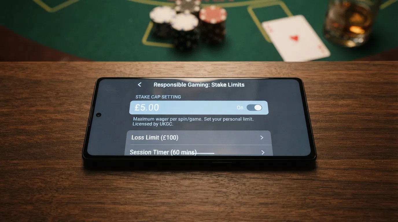 A settings screen showing a stake cap and a deposit limit