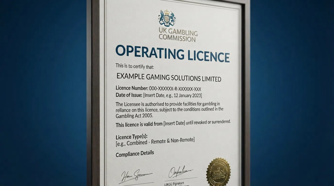 A close-up of a UK Gambling Commission licence certificate or regulatory branding on a casino website footer