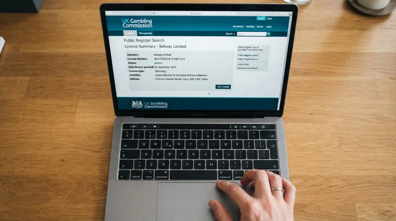 The Gambling Commission public register webpage showing an active licence status for a UK casino operator