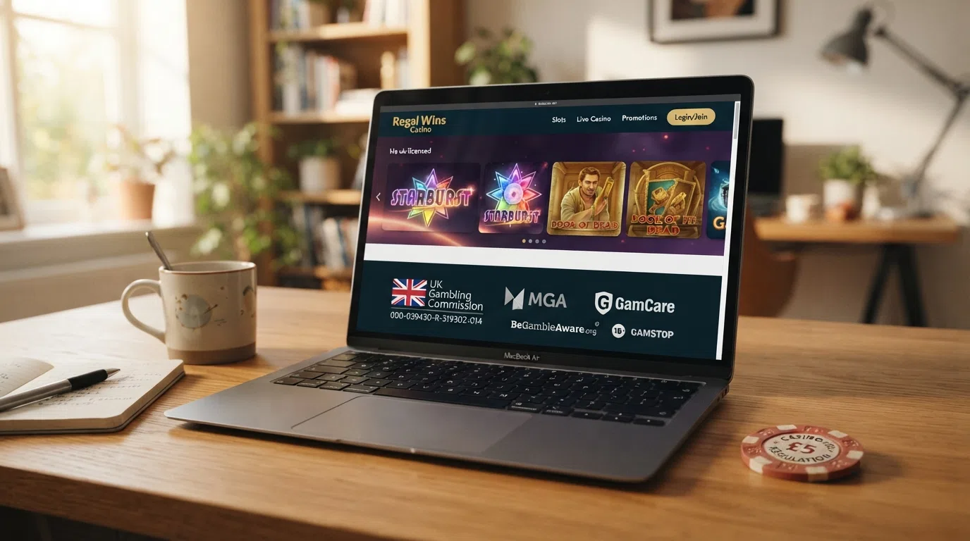 A UK Gambling Commission licence certificate and regulatory seal displayed on a licensed online casino website
