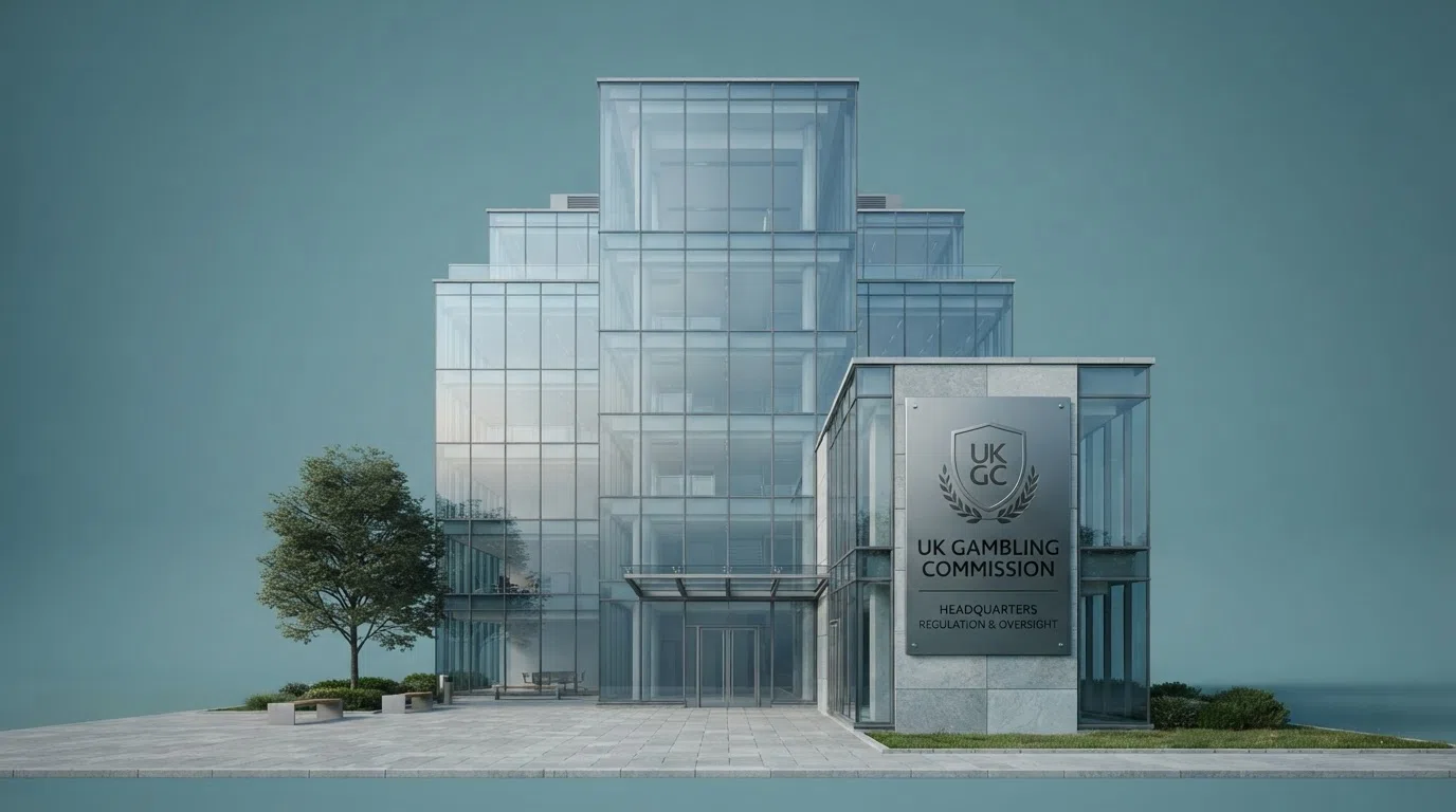 The UK Gambling Commission headquarters building exterior with official signage and the regulator's logo visible