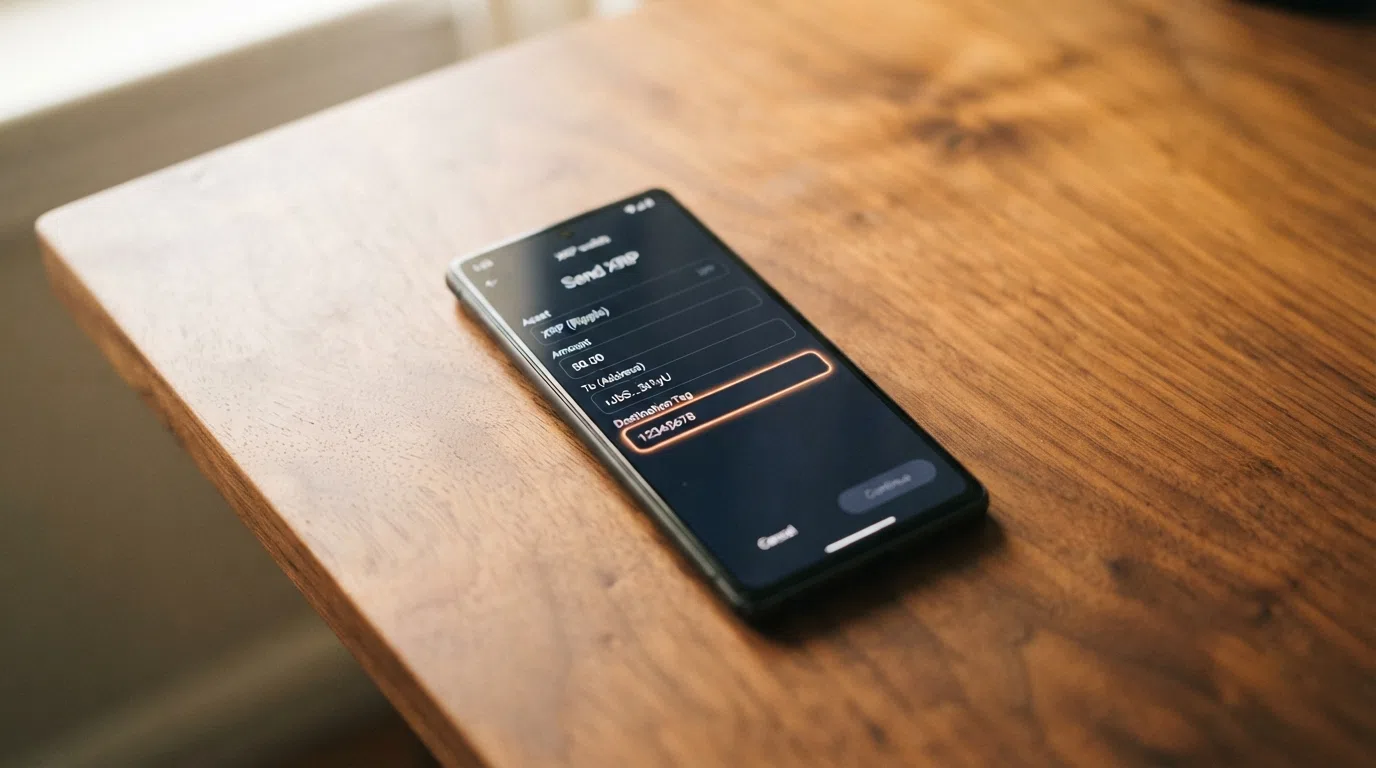 An XRP wallet or exchange send-screen showing a casino wallet address field and a destination-tag field, with the tag field highlighted